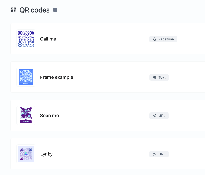 Screenshot of the app QR code system page